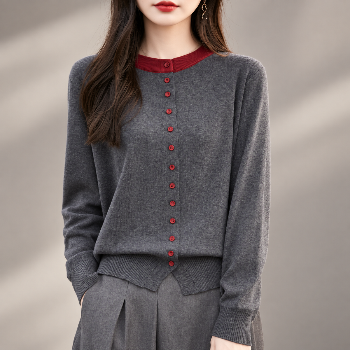 Vivienne Contrast-Trim Women’s Button Cardigan