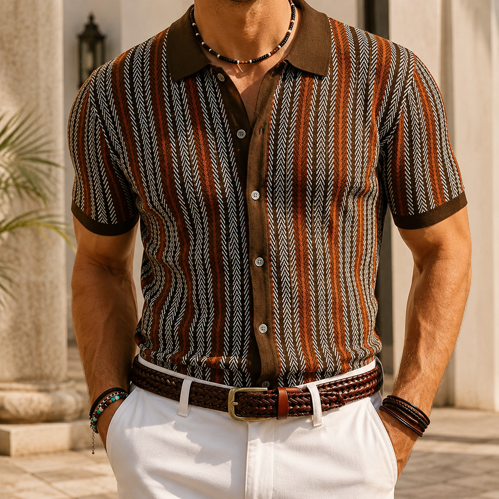 Adrian Men’s Herringbone Rayon Polo Shirt