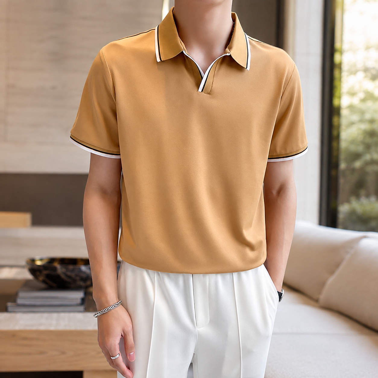 Enzo Men’s Contrast Trim Knit Polo Shirt