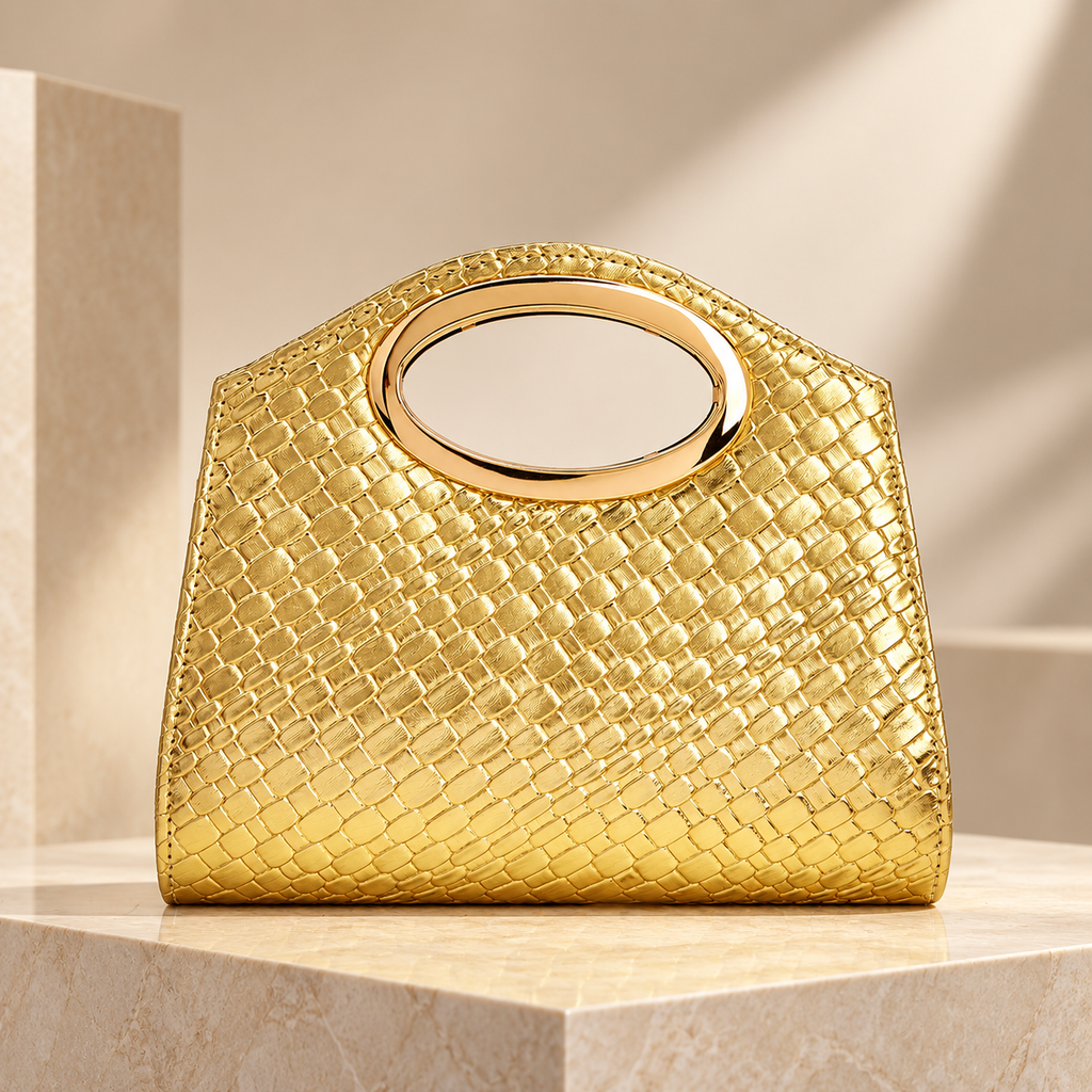Camille Croc-Embossed Evening Handbag with Oval Metal Handle