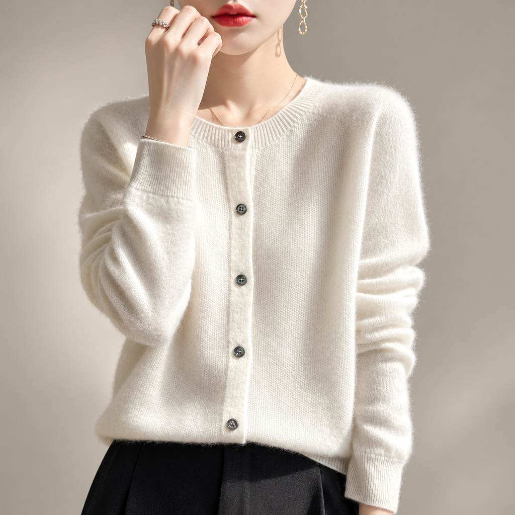 Amélie Women’s Soft Knit Button-Front Crew Neck Cardigan