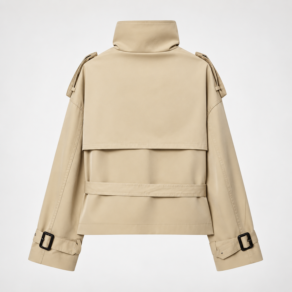 Camille Women’s Cropped Double-Breasted Trench Jacket with Belt