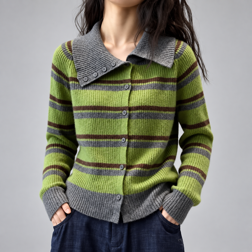 Beatrice Striped Collared Women’s Cardigan