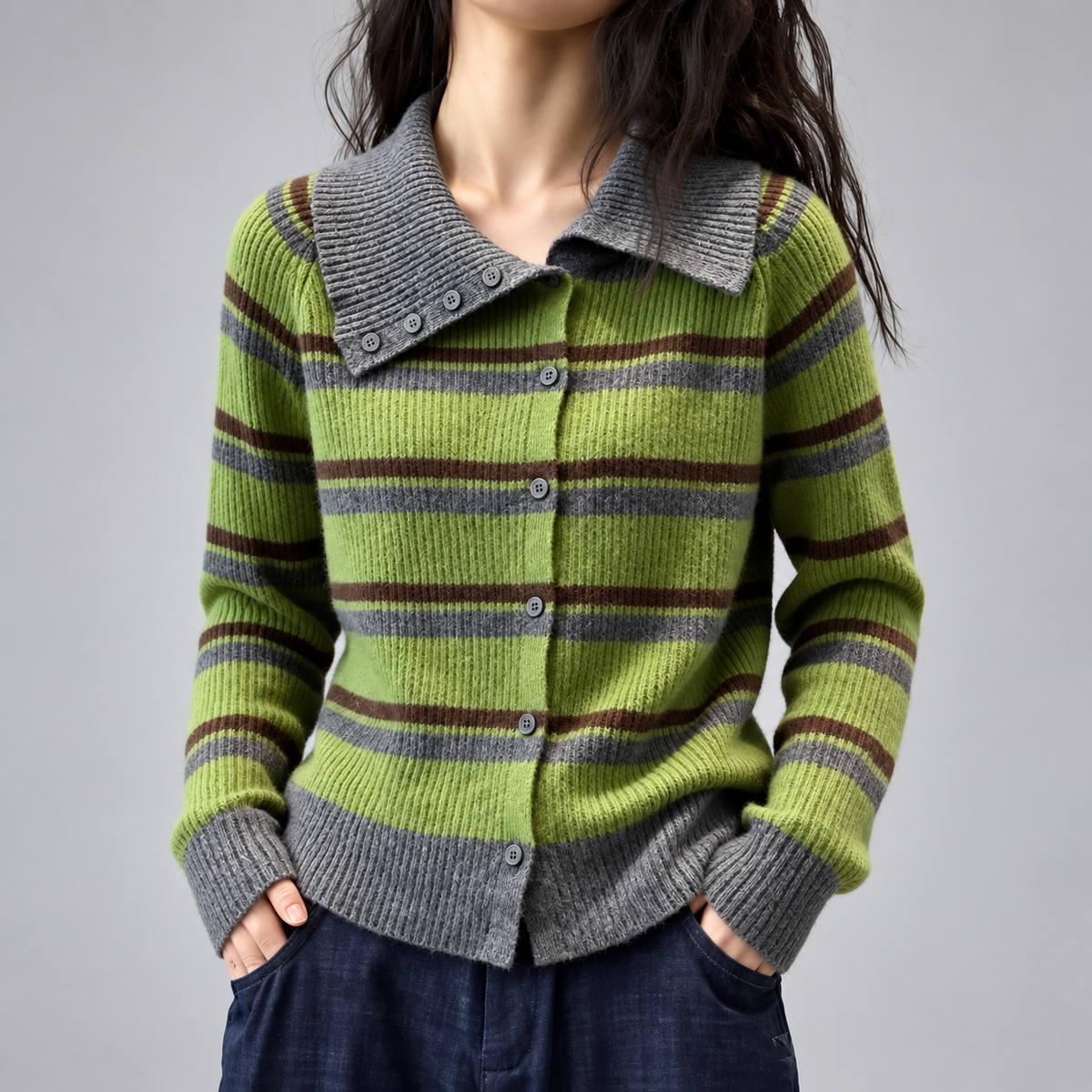 Beatrice Striped Collared Women’s Cardigan