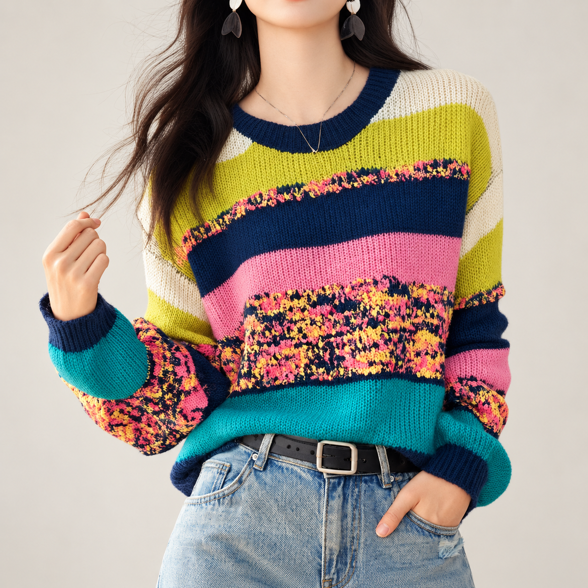 Vivienne Women’s Multicolor Striped Knit Crewneck Sweater