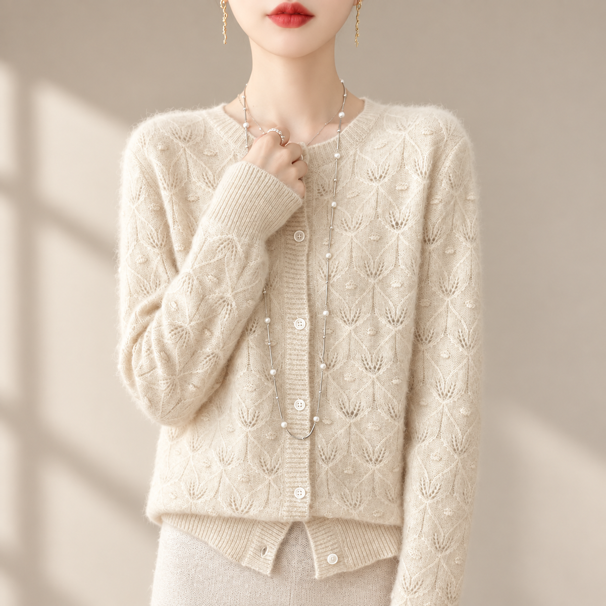 Elodie Women’s Textured Openwork Knit Cardigan