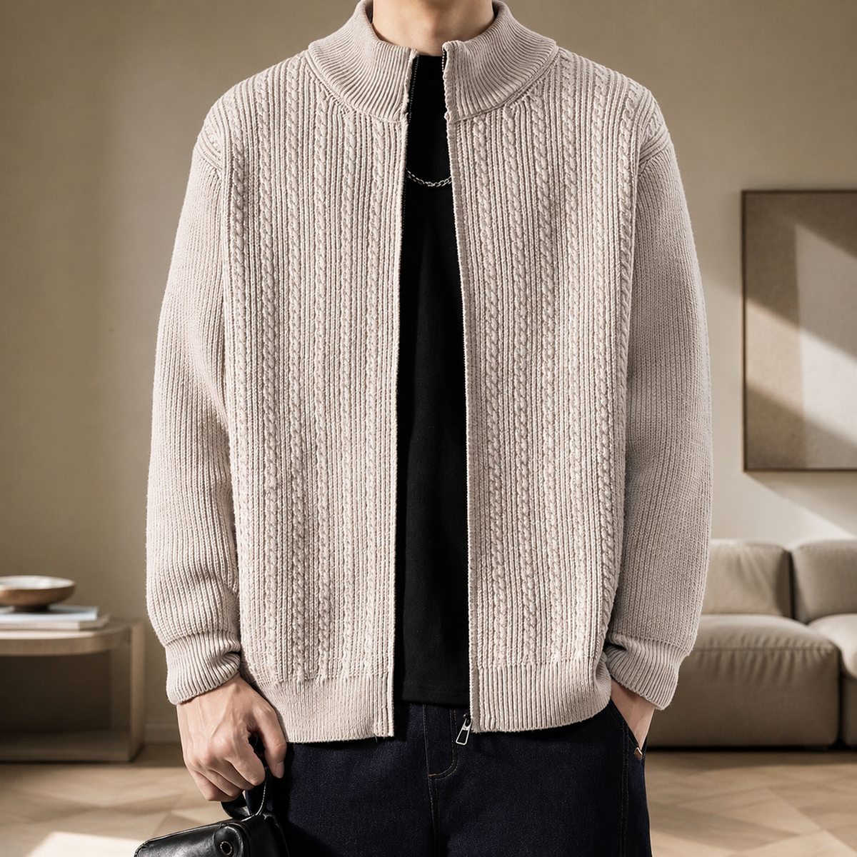 Dominic Men's Cable Knit Full-Zip Cardigan