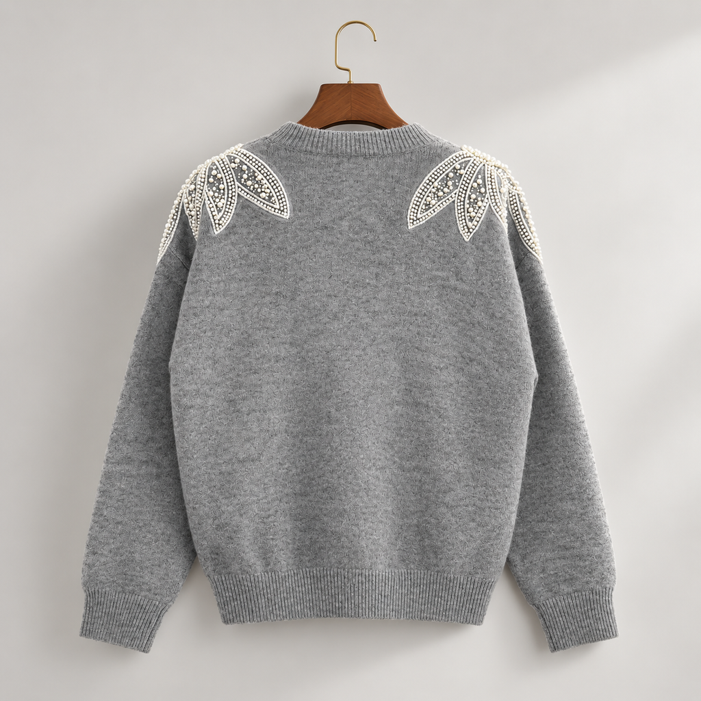 Camille Pearl-Embellished Shoulder Knit Sweater