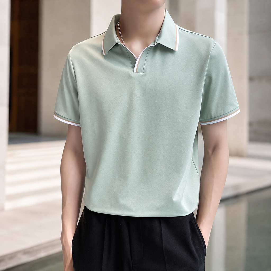 Enzo Men’s Contrast Trim Knit Polo Shirt
