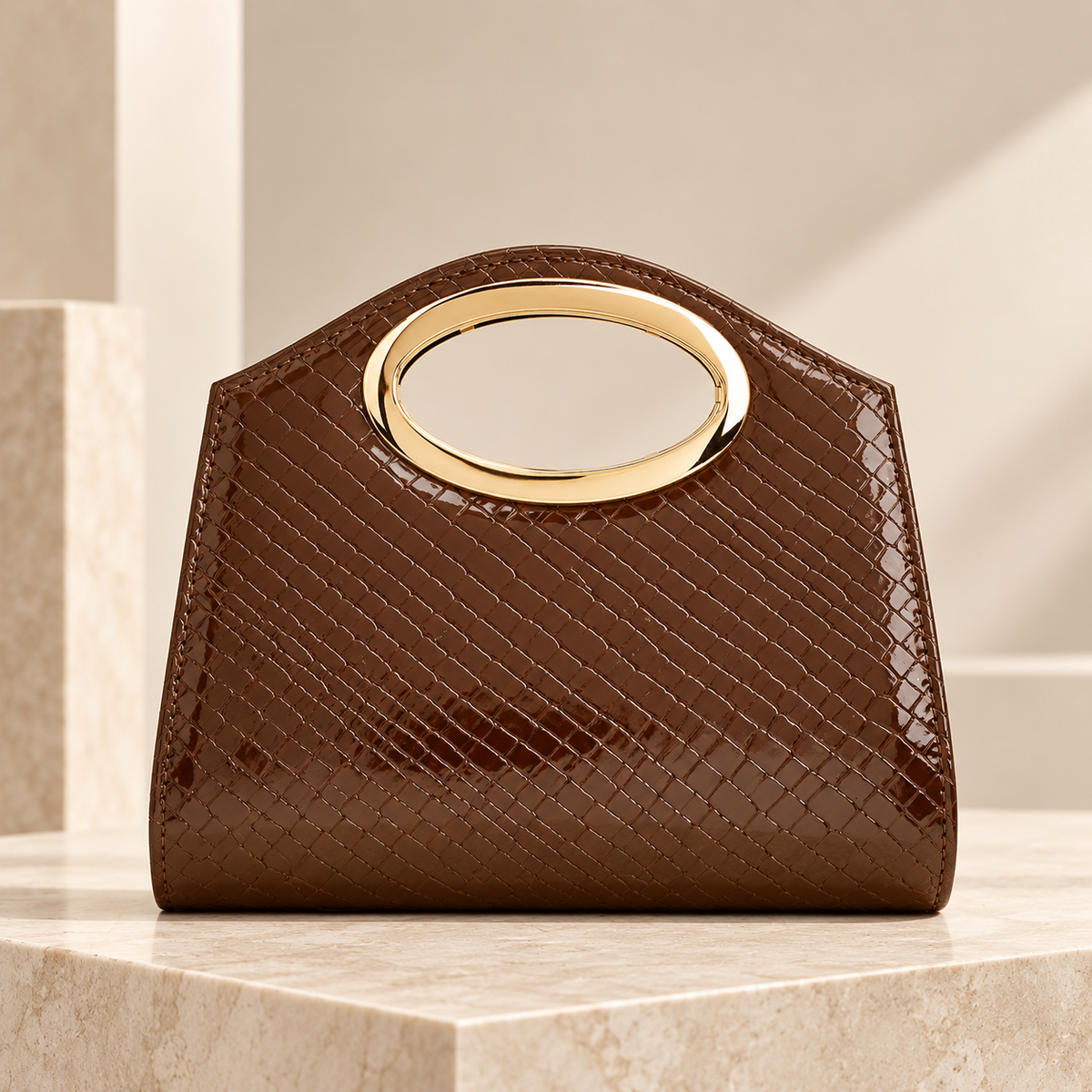 Camille Croc-Embossed Evening Handbag with Oval Metal Handle