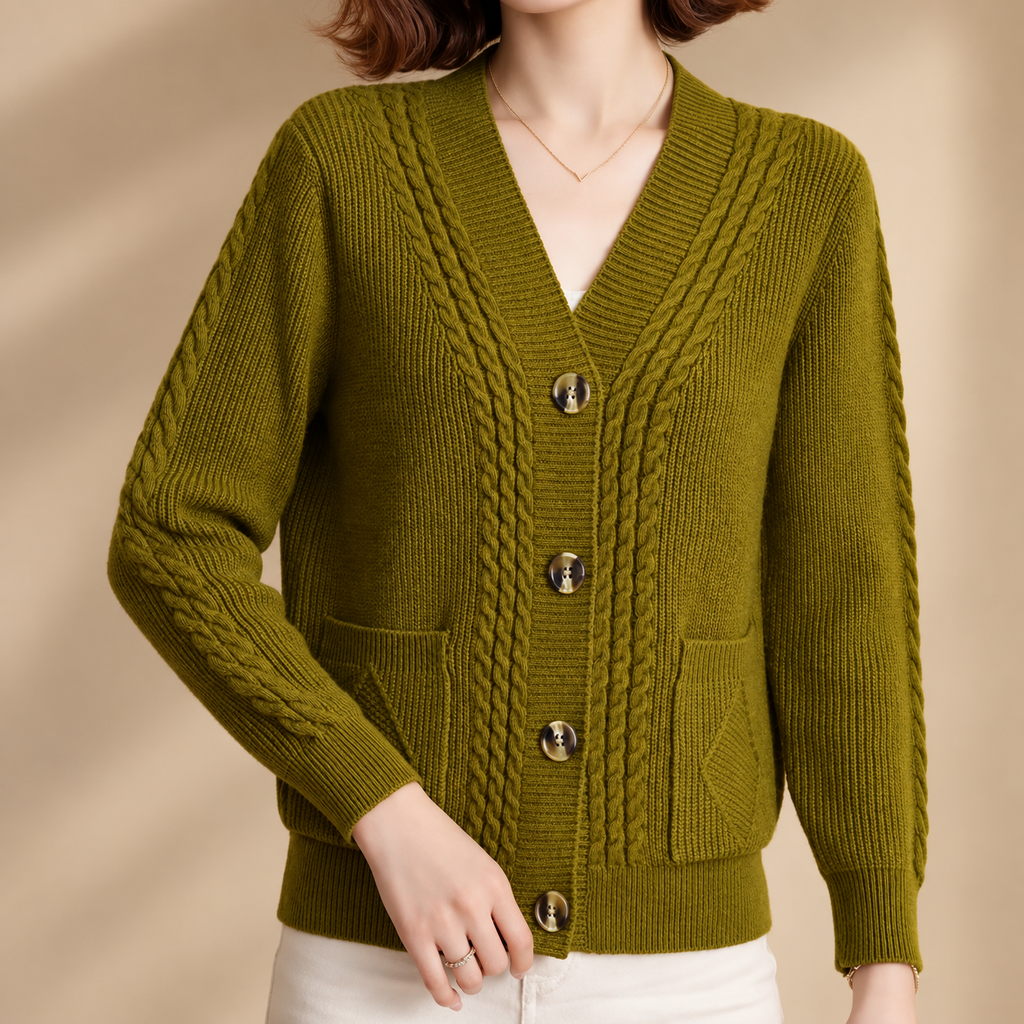 Rosalie Cable Knit V-Neck Cardigan for Women