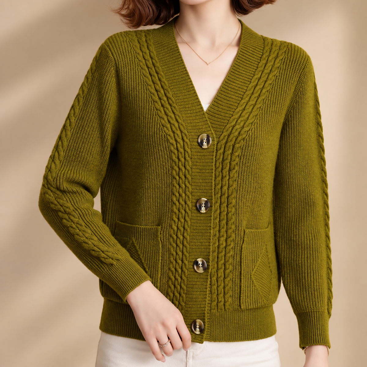 Rosalie Cable Knit V-Neck Cardigan for Women