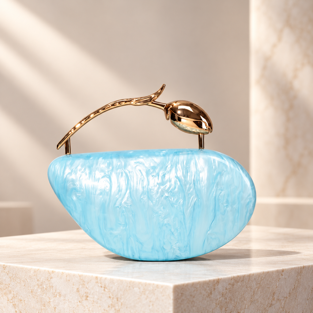 Alessia Marbled Hard-Shell Floral Handle Evening Clutch
