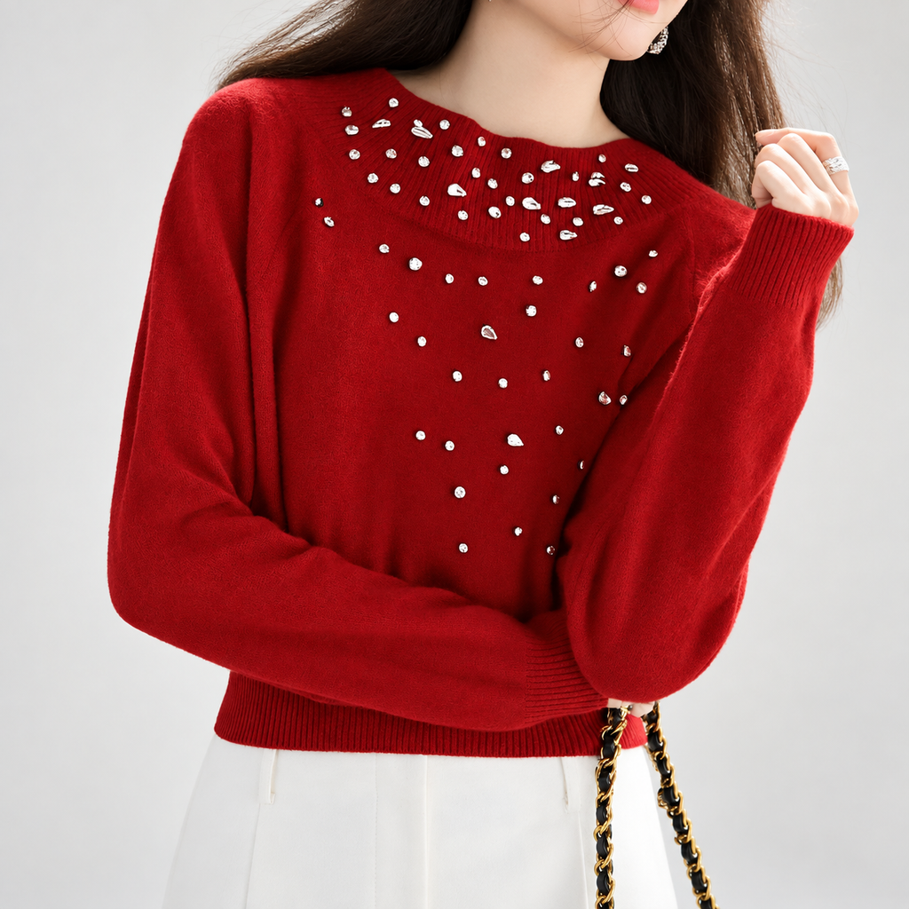 Alessia Crystal-Embellished Soft Knit Crewneck Sweater