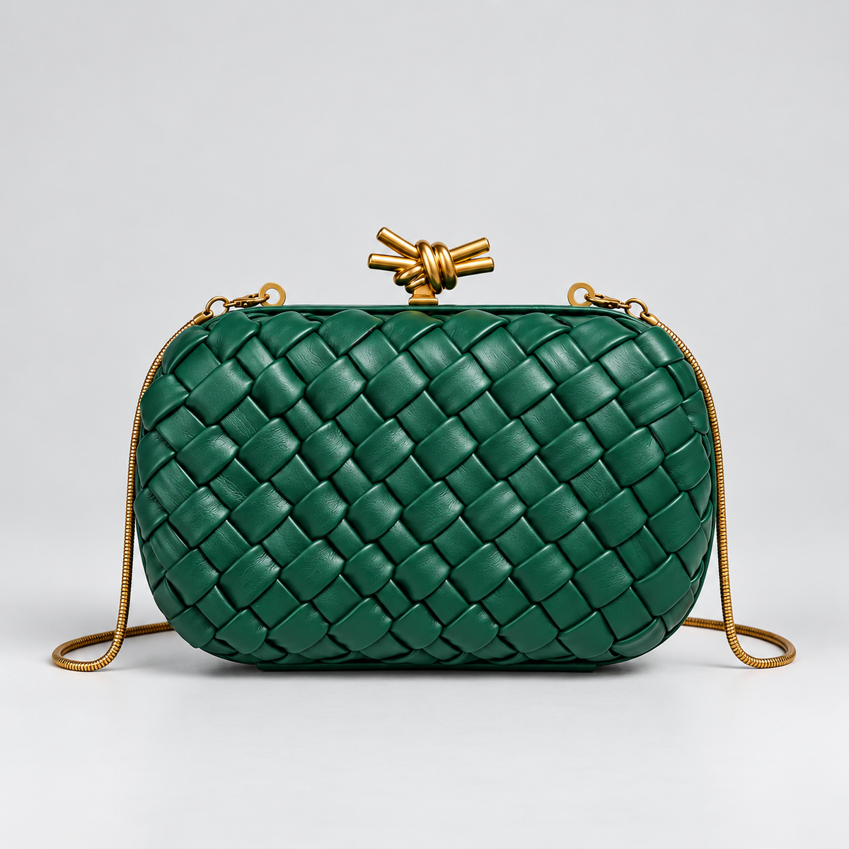 Alessia Woven Knot Clasp Evening Bag with Chain Strap