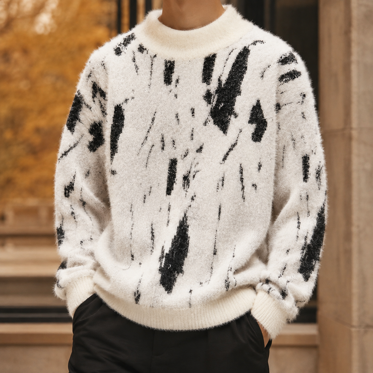 Lucien Men’s Glacier Pattern Crew Neck Sweater