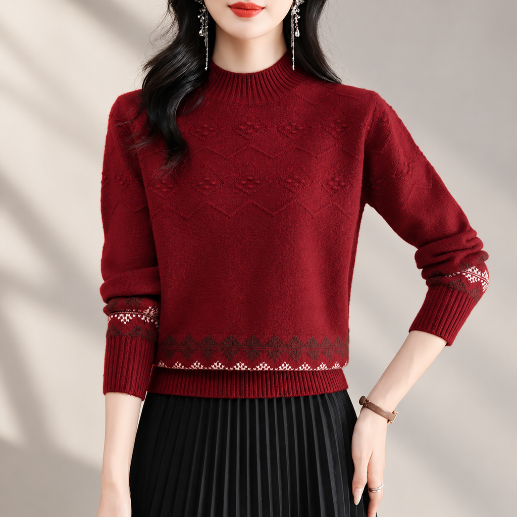 Amelia Women’s Mock Neck Fair Isle Knit Sweater