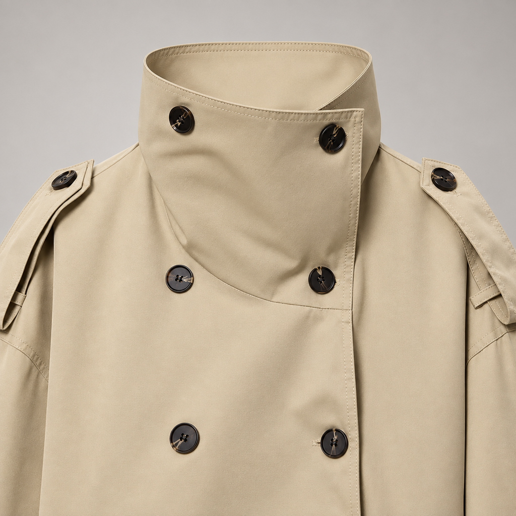 Camille Women’s Cropped Double-Breasted Trench Jacket with Belt