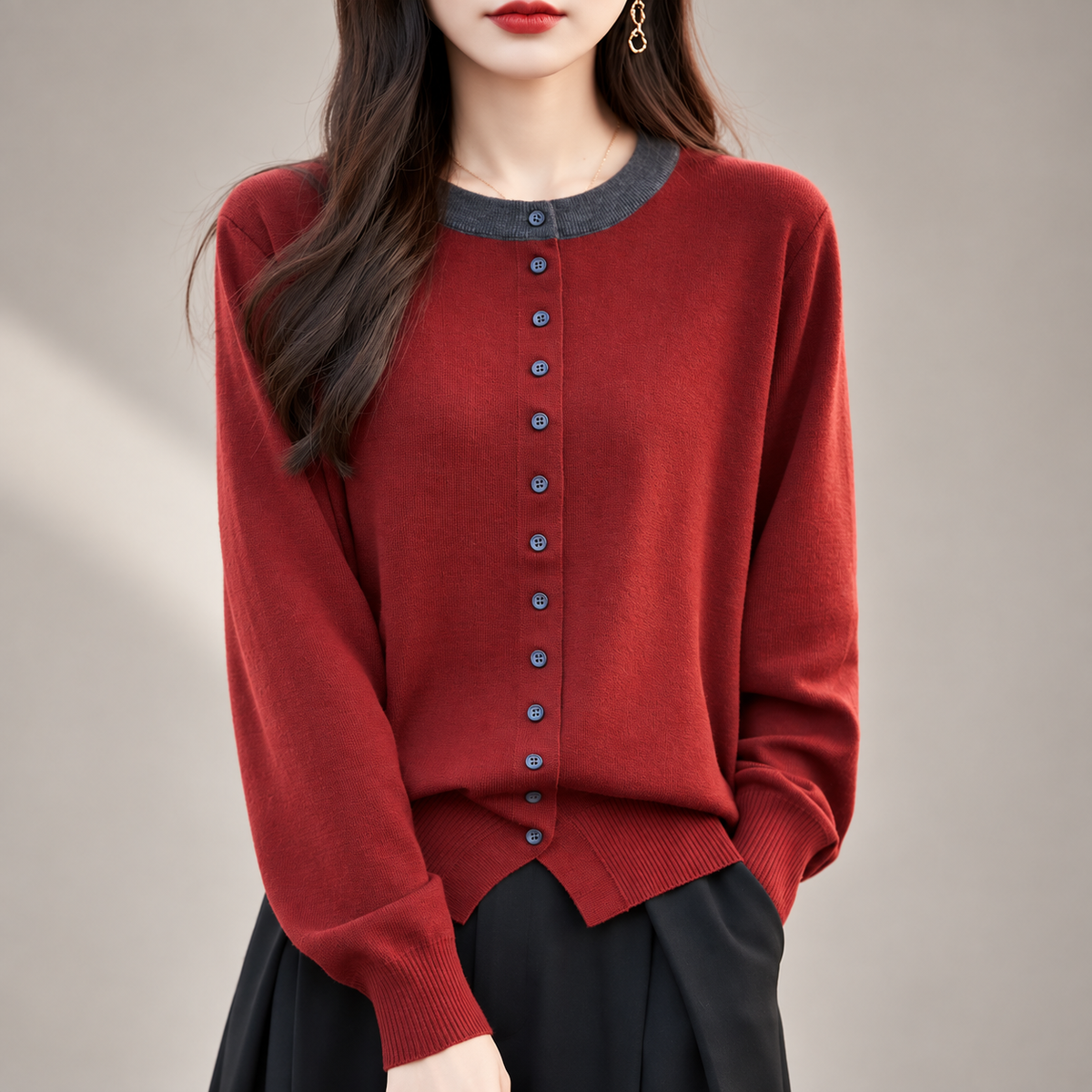 Vivienne Contrast-Trim Women’s Button Cardigan