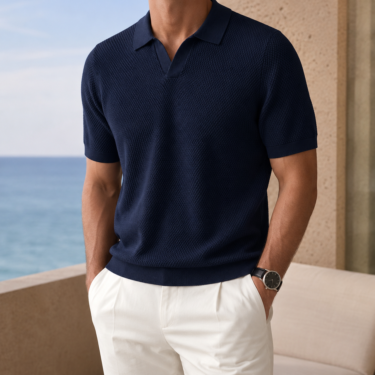 Bennett Men’s Waffle Knit Polo Shirt