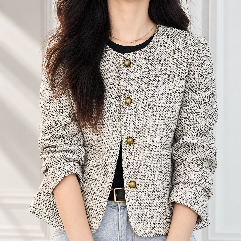 Vivienne Women’s Textured Jacket – Collarless Button-Front Blazer