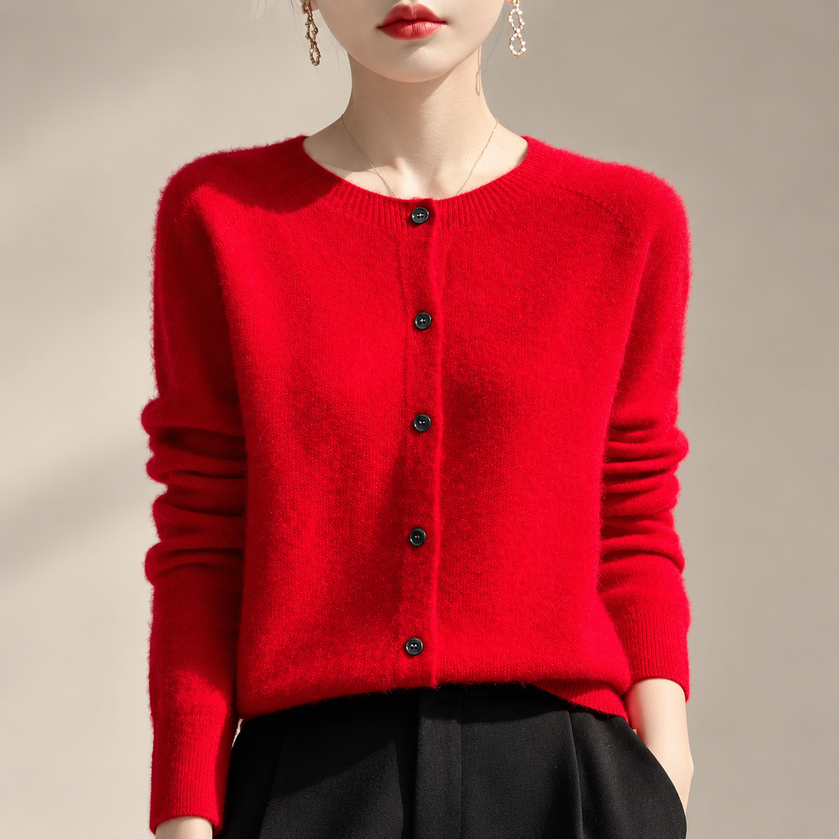 Amélie Women’s Soft Knit Button-Front Crew Neck Cardigan