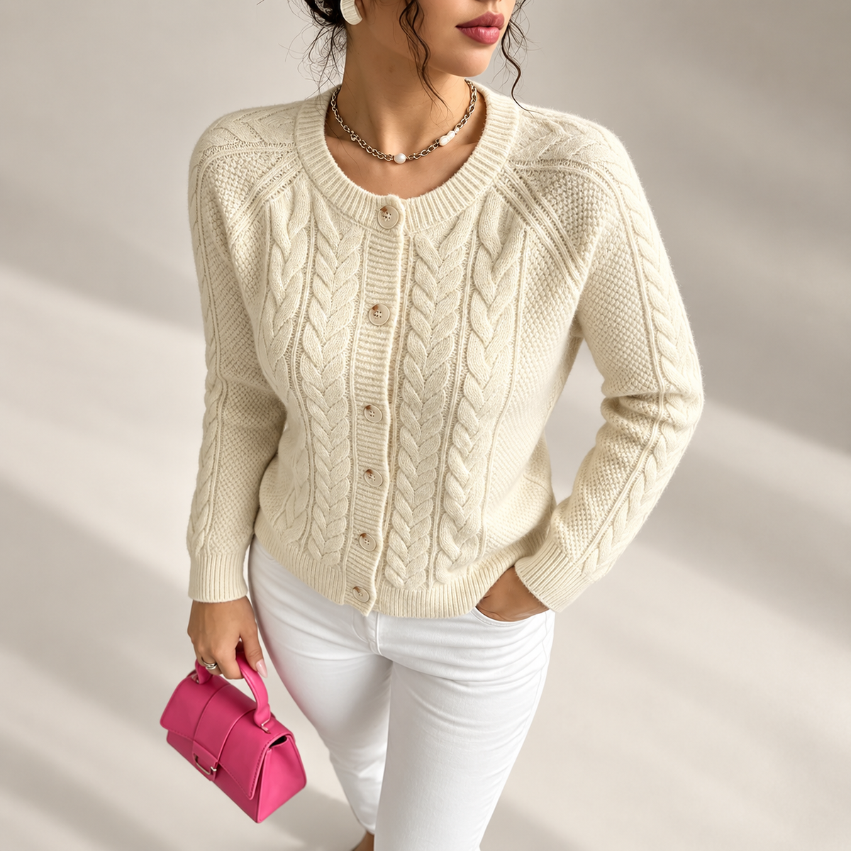 Bianca Women’s Cable Knit Button Cardigan