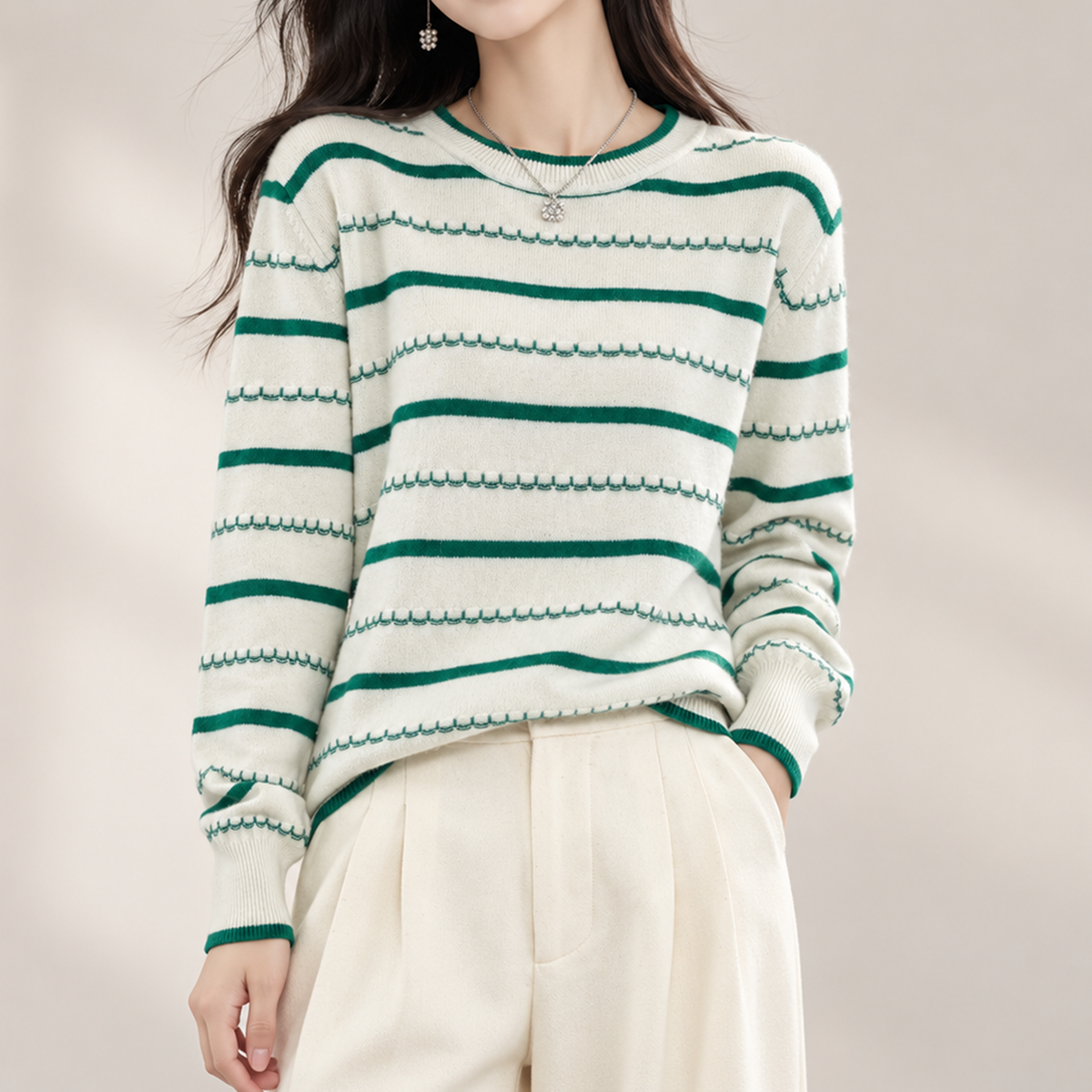 Camille Striped Knit Crewneck Sweater for Women