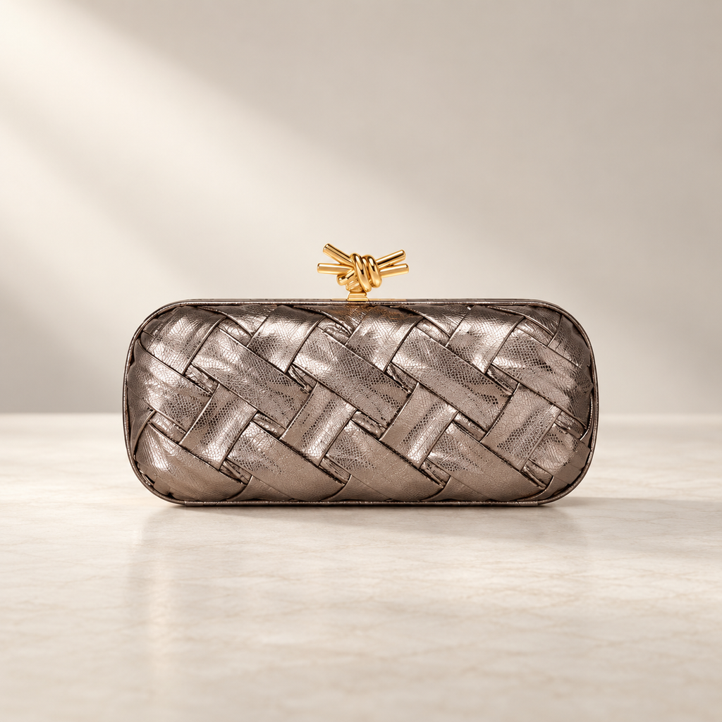 Isabella Women’s Metallic Woven Evening Clutch with Knot Closure