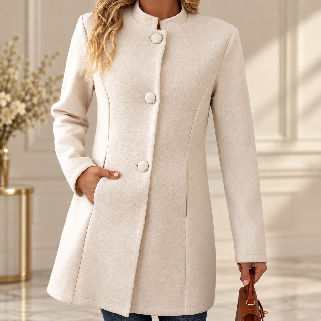 Claire Women’s Ivory Collarless Button-Front Coat