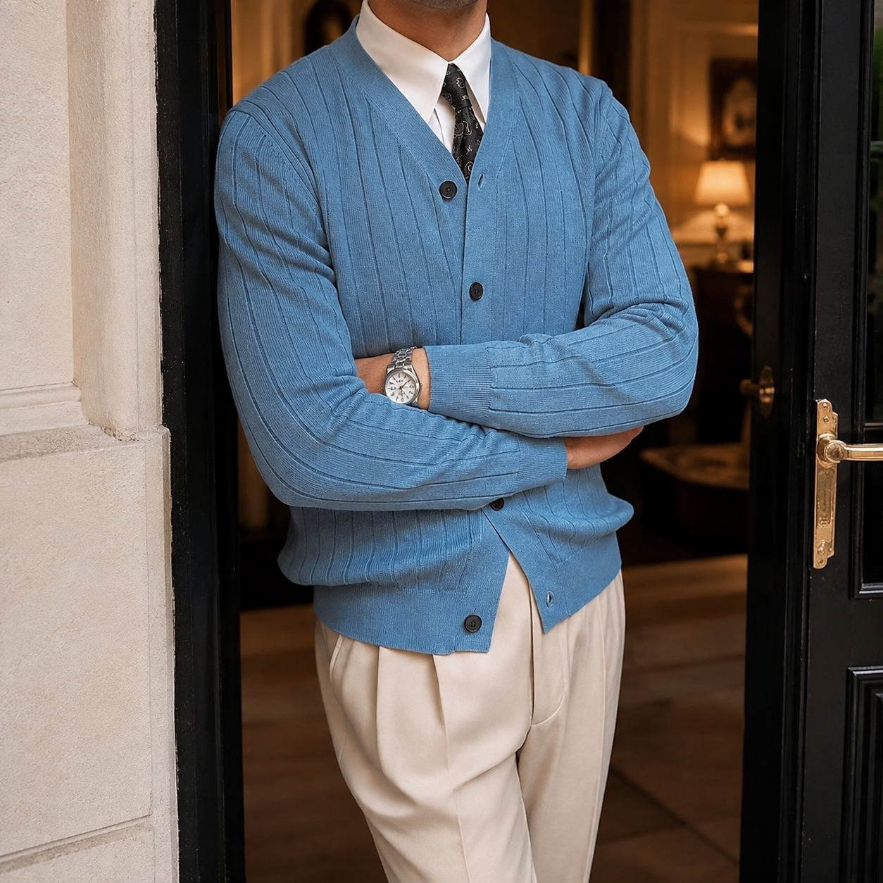 Alistair Men’s Ribbed V-Neck Cardigan