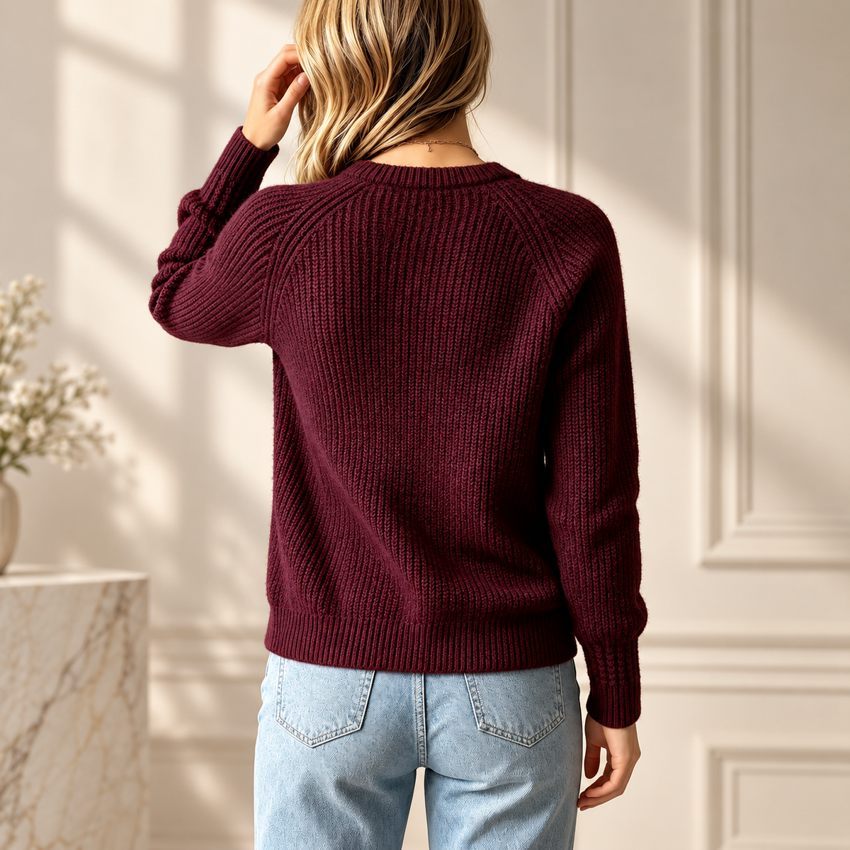 Vivienne Women’s Burgundy Ribbed Knit Cardigan