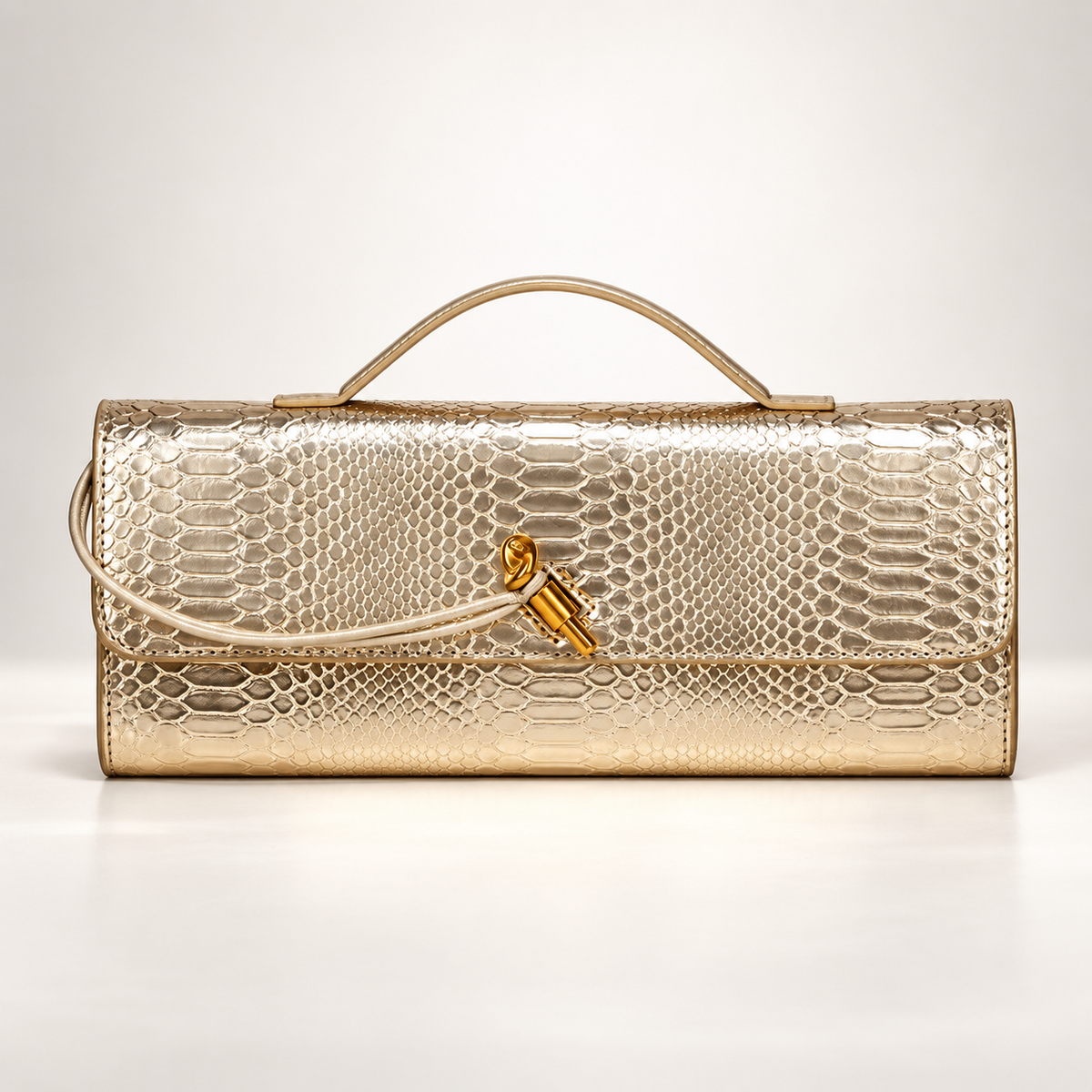 Camille Reptile-Embossed Top Handle Clutch Bag