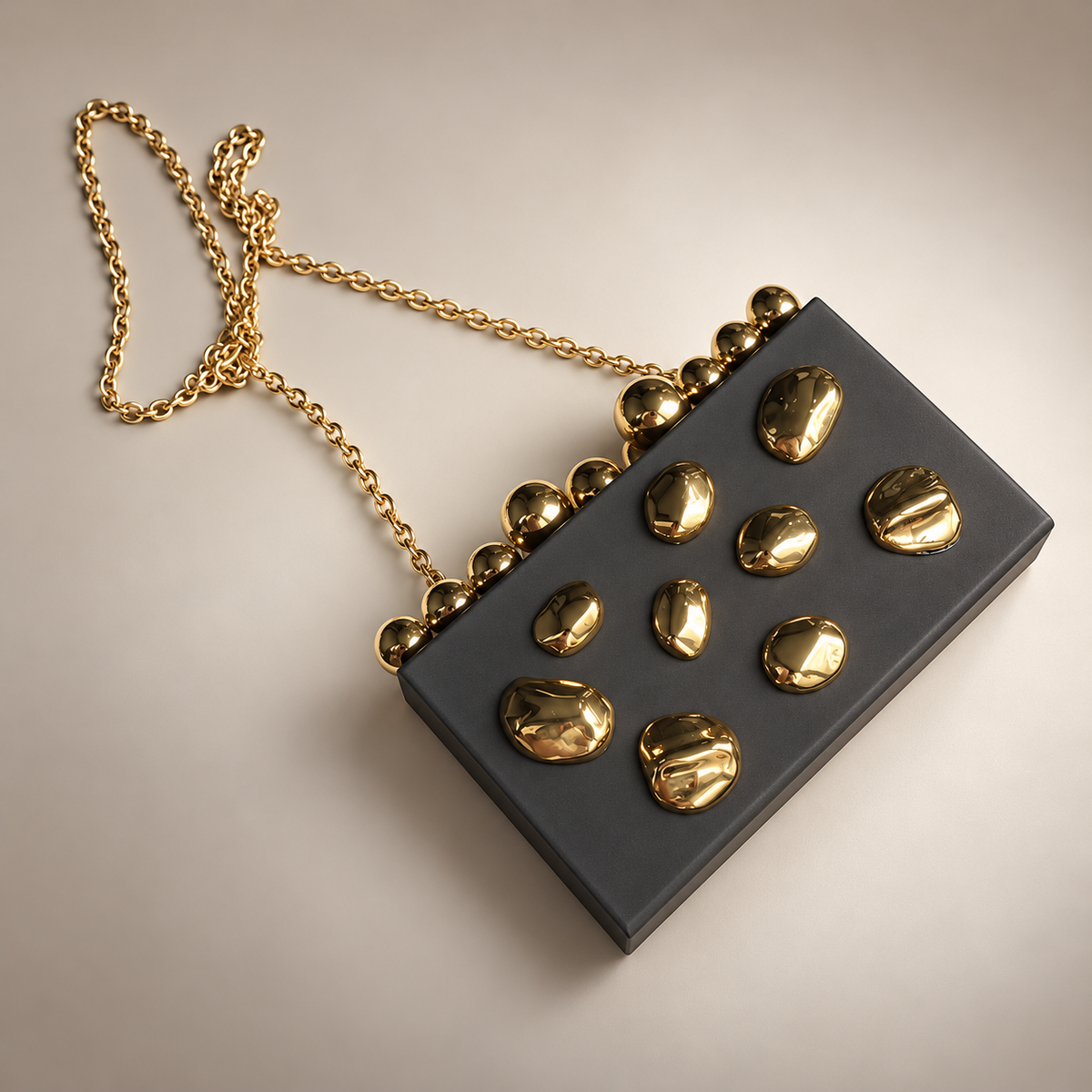 Vivienne Gold Pebble Box Clutch Bag with Chain Strap
