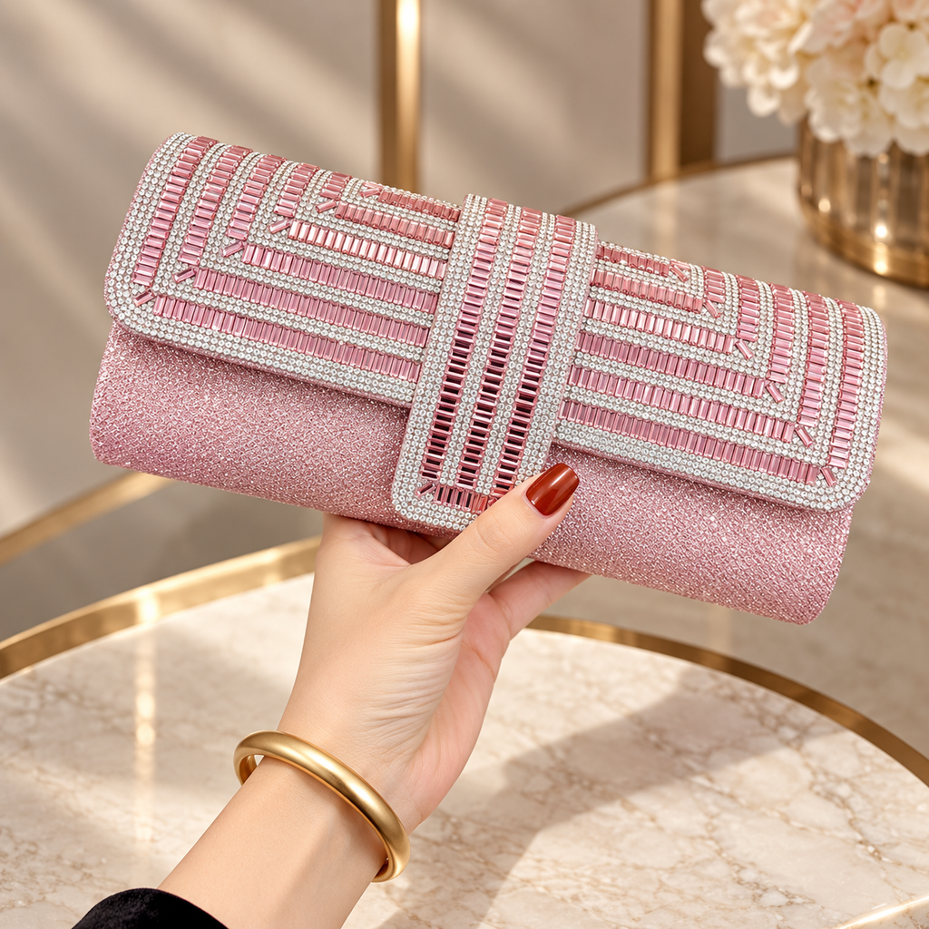 Vivienne Crystal Geometric Evening Clutch with Chain Strap