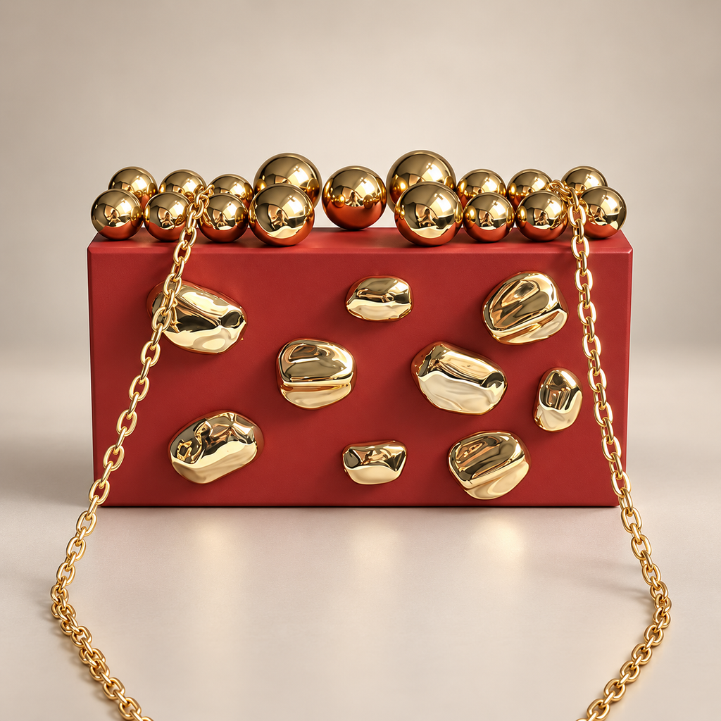 Vivienne Gold Pebble Box Clutch Bag with Chain Strap
