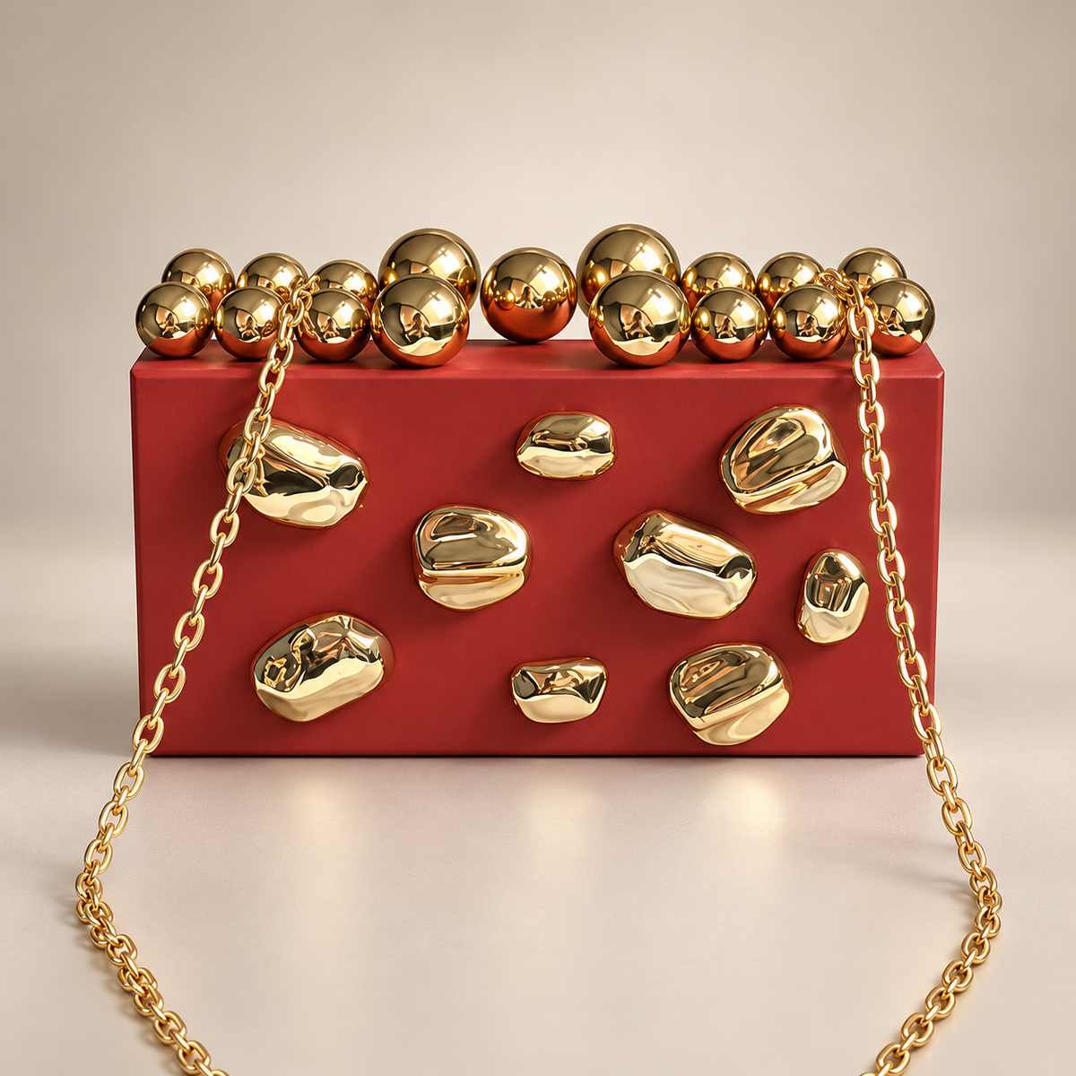 Vivienne Gold Pebble Box Clutch Bag with Chain Strap
