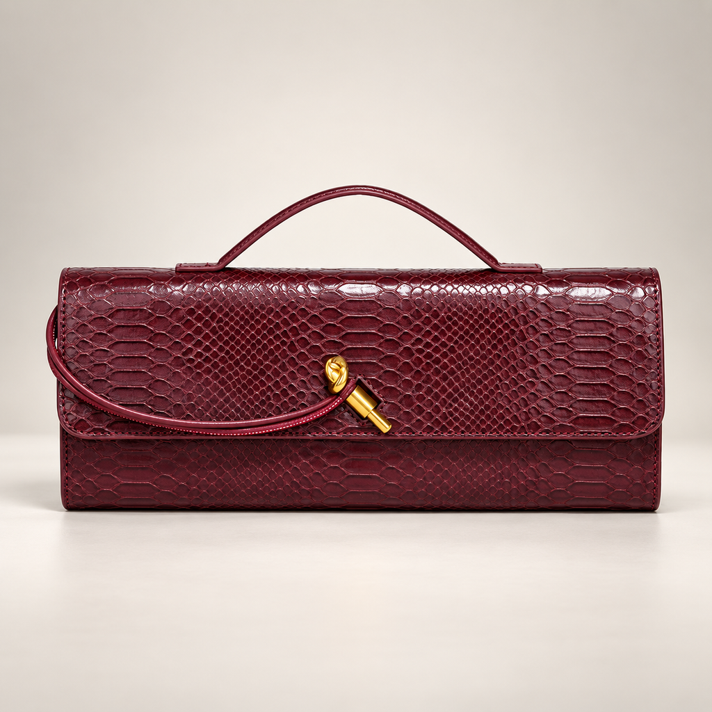 Camille Reptile-Embossed Top Handle Clutch Bag