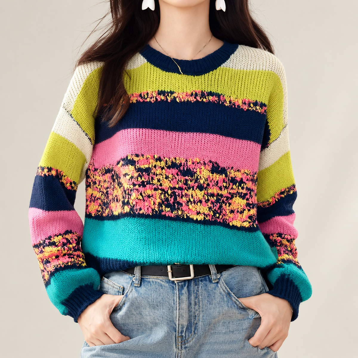 Vivienne Women’s Multicolor Striped Knit Crewneck Sweater