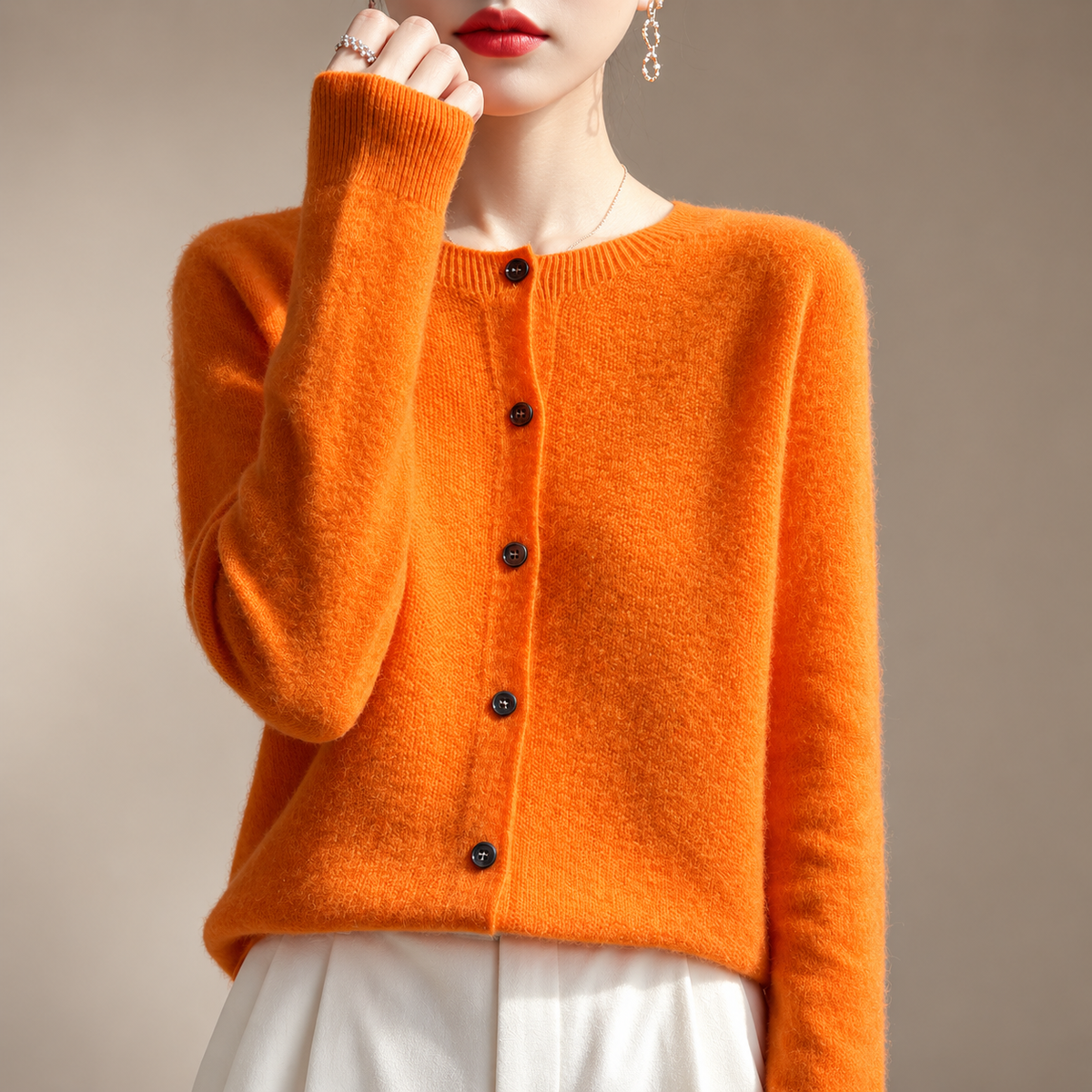 Amélie Women’s Soft Knit Button-Front Crew Neck Cardigan