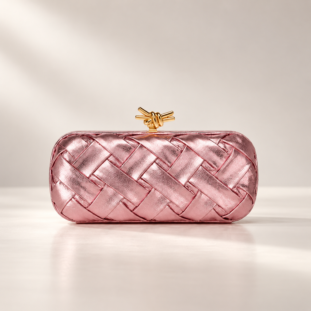 Isabella Women’s Metallic Woven Evening Clutch with Knot Closure