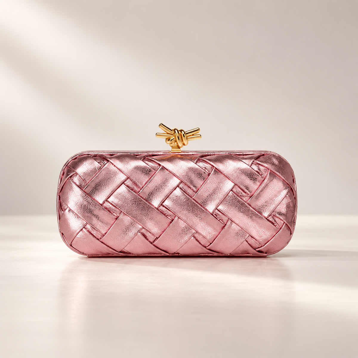 Isabella Women’s Metallic Woven Evening Clutch with Knot Closure
