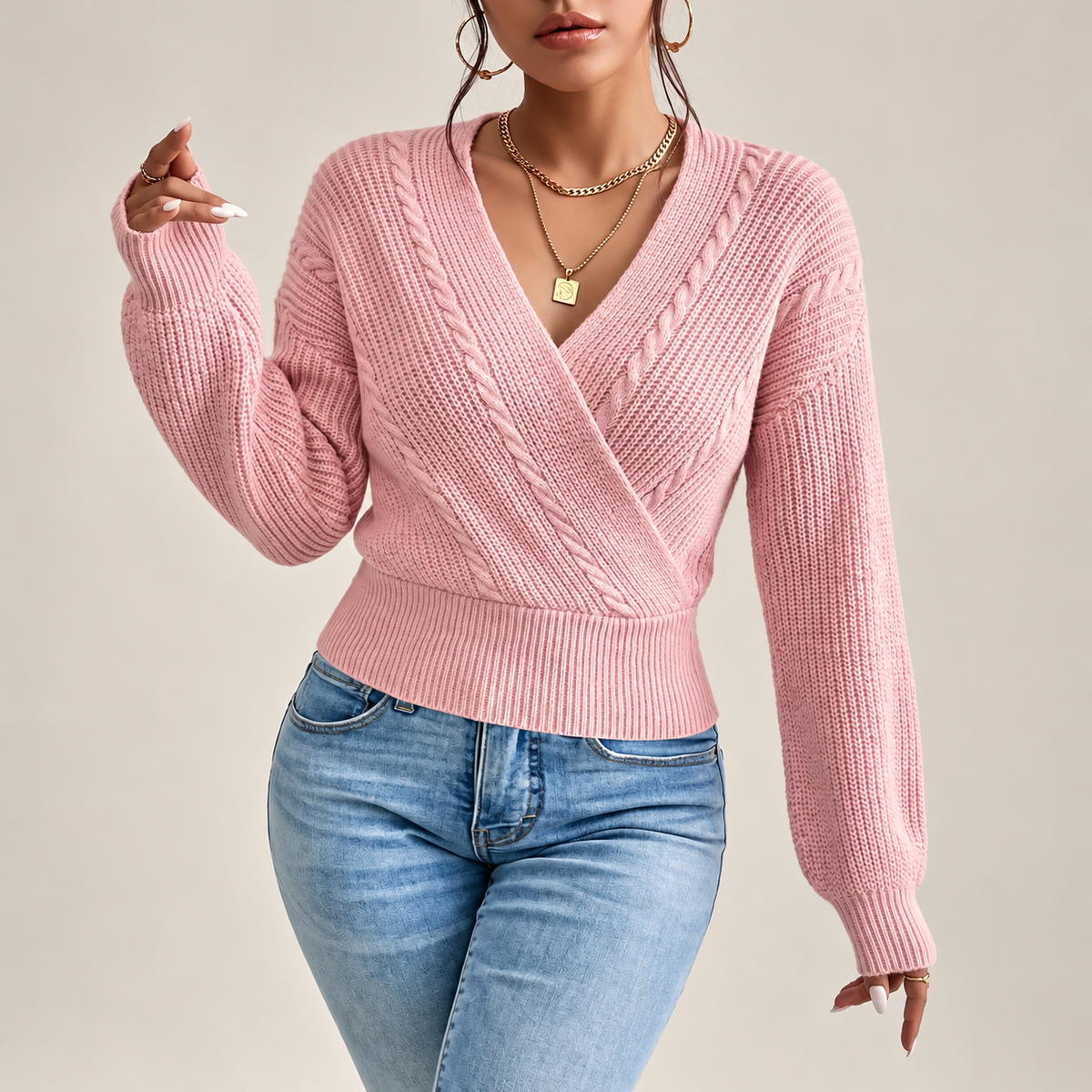 Isabella Women's Cable Knit Wrap Sweater