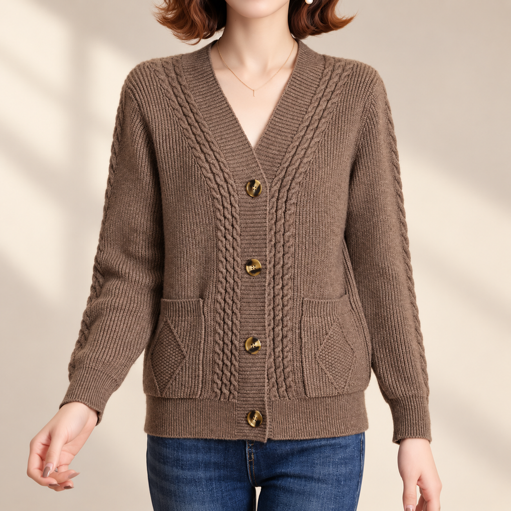 Rosalie Cable Knit V-Neck Cardigan for Women