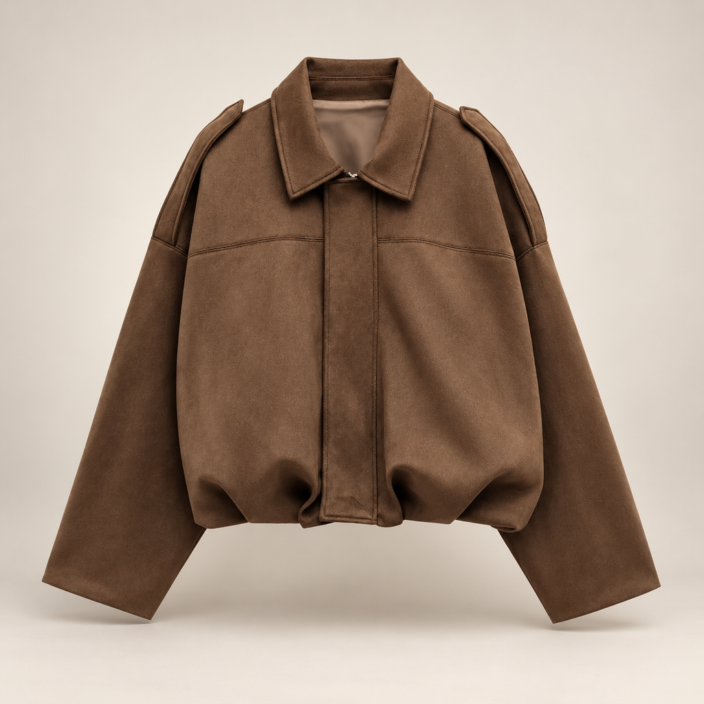 Margot Women’s Cropped Faux Suede Jacket – Relaxed Fit Collared Bomber