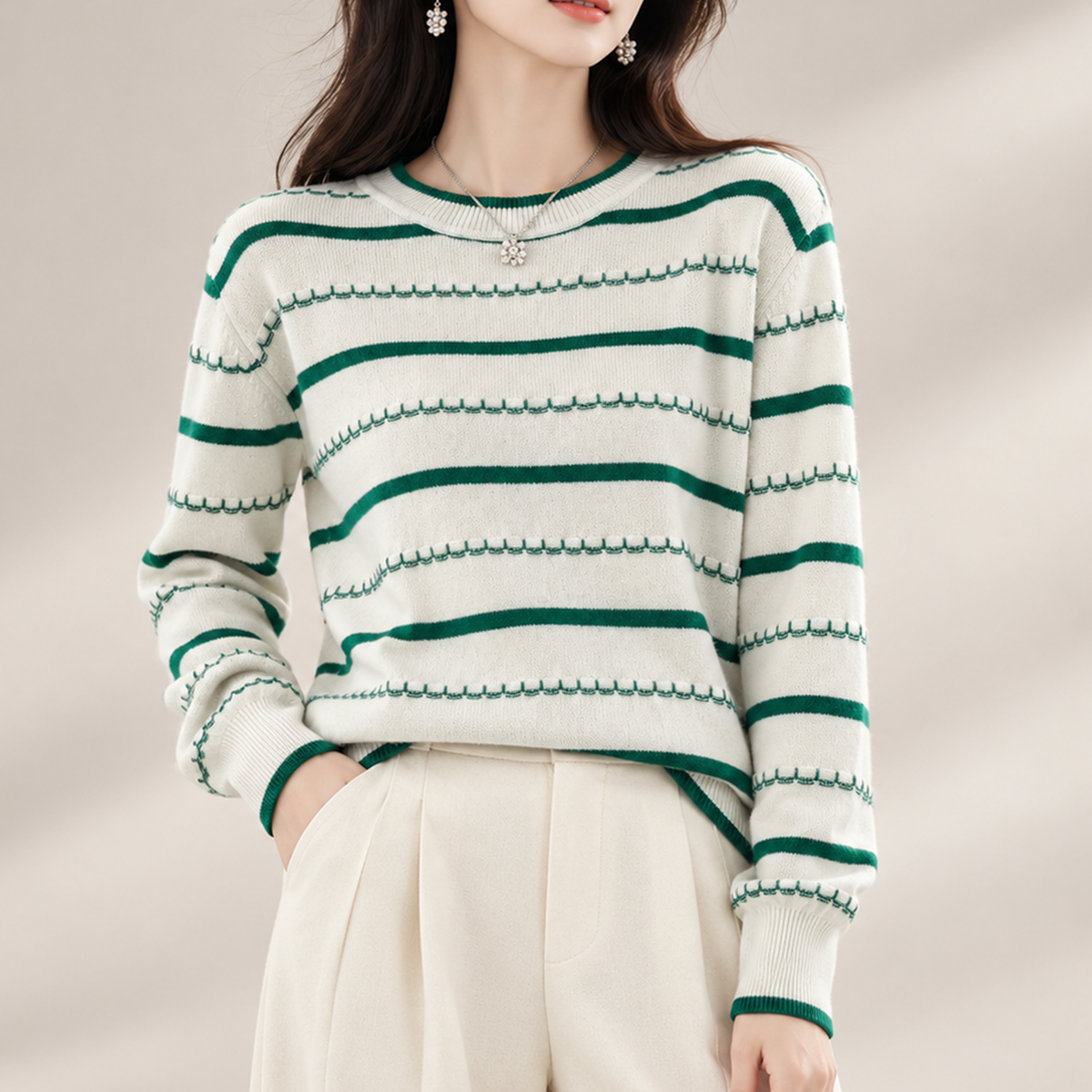 Camille Striped Knit Crewneck Sweater for Women
