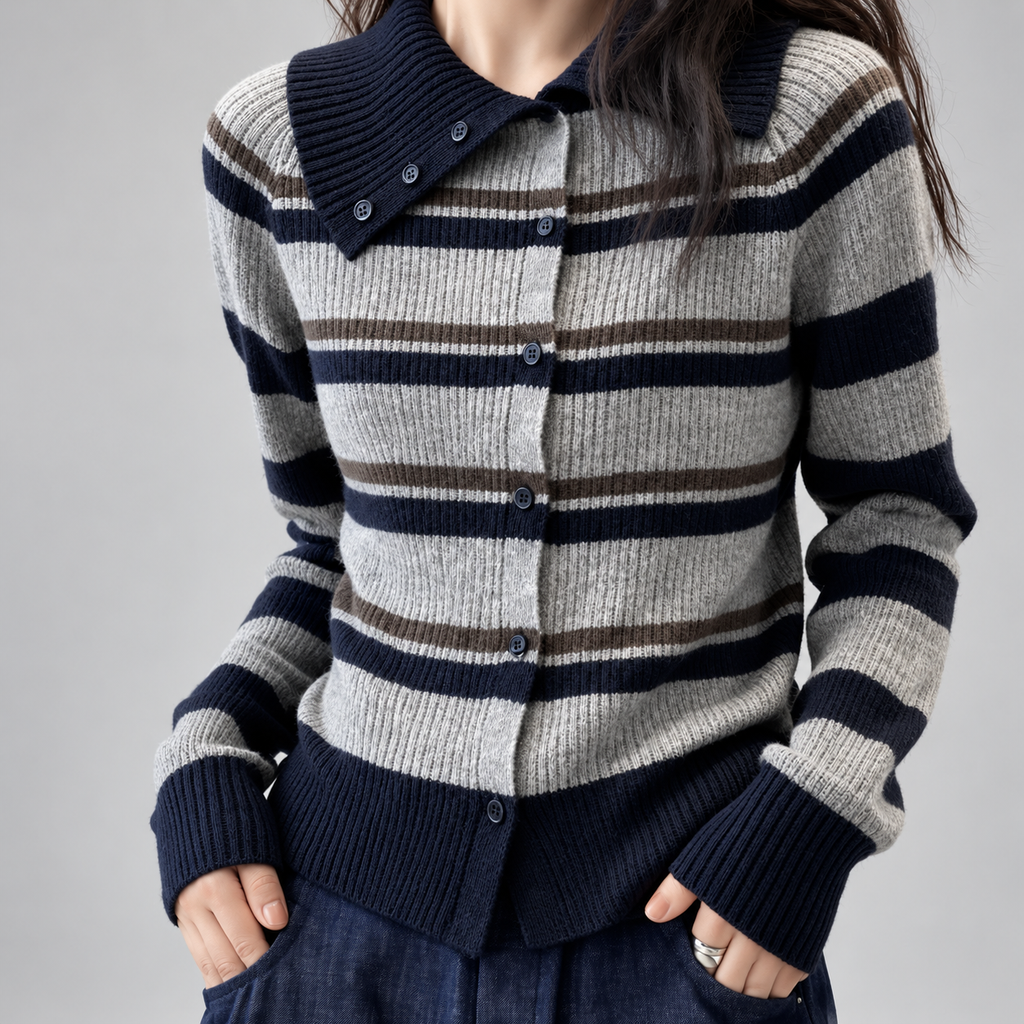 Beatrice Striped Collared Women’s Cardigan