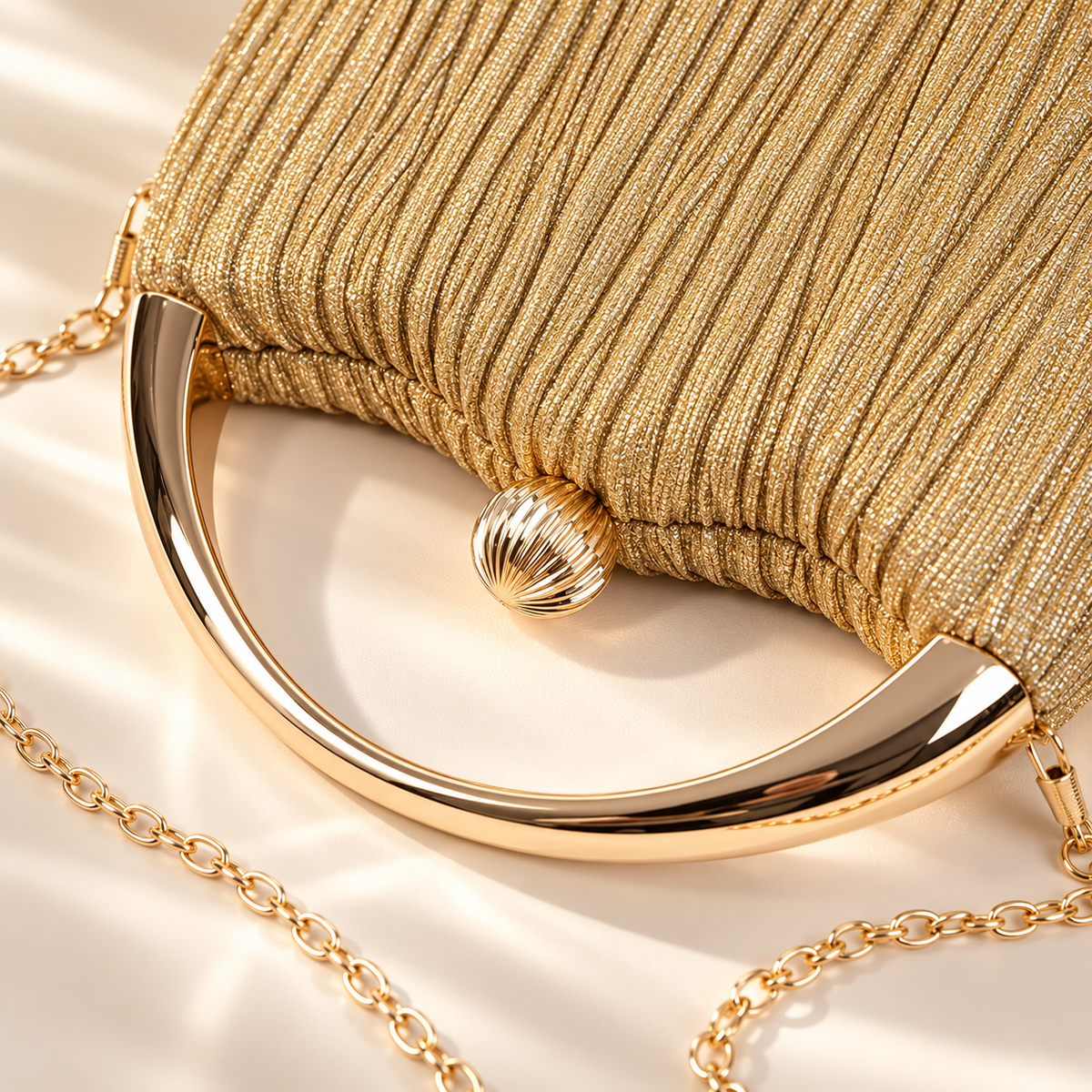 Lucienne Pleated Glitter Evening Clutch with Gold Handle