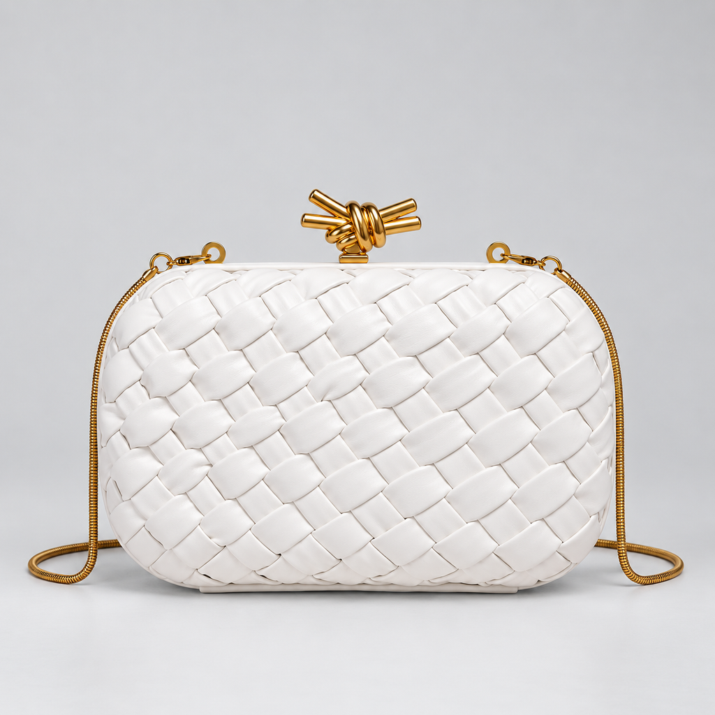 Alessia Woven Knot Clasp Evening Bag with Chain Strap