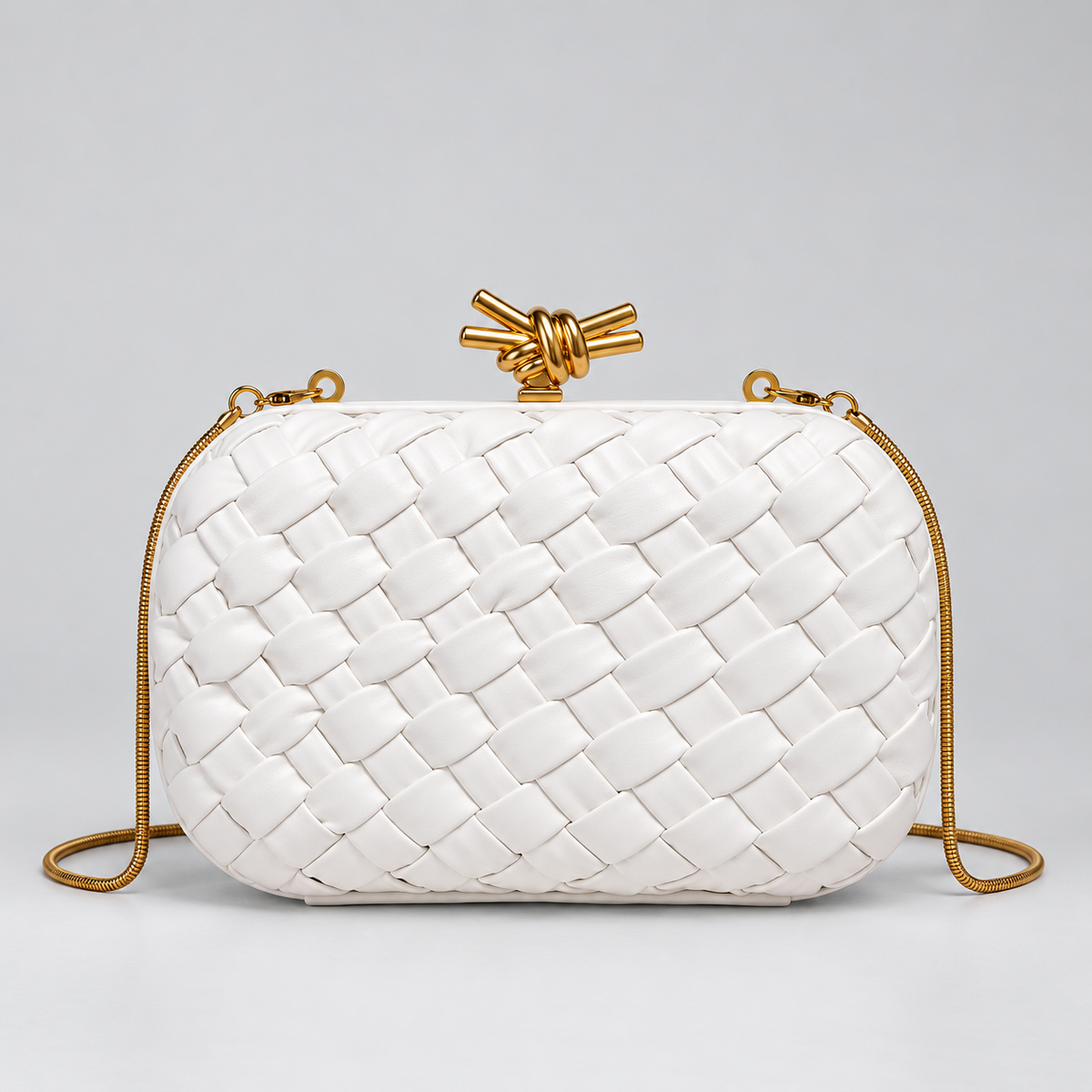 Alessia Woven Knot Clasp Evening Bag with Chain Strap